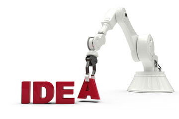 Image of robotic arm arranging idea text