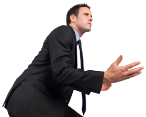 Businessman posing with arms out