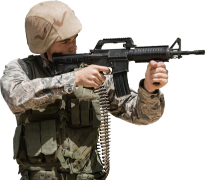 Military soldier aiming with a rifle