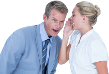  Businessman telling secret to a businesswoman