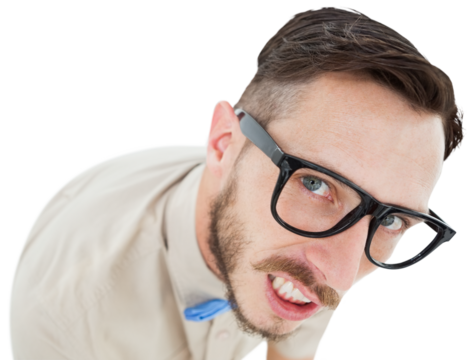 Geeky hipster looking at camera 