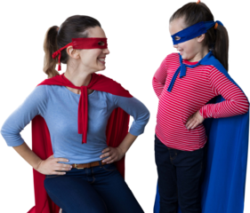 Mother and daughter pretending to be superhero