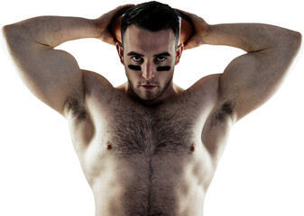 Shirtless American football player with ball © vectorfusionart