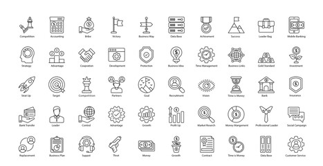 Obraz na płótnie Canvas Leadership Thin Line Icons Leader Management Business Icon Set in Outline Style 50 Vector Icons in Black