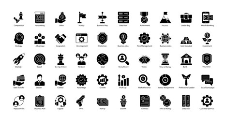 Leadership Glyph Icons Leader Management Business Icon Set in Glyph Style 50 Vector Icons in Black