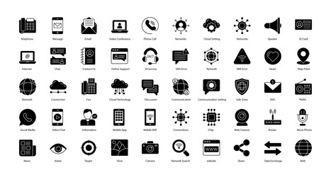 Communication Glyph Icons Chatting Chat Discuss Icon Set in Glyph Style 50 Vector Icons in Black