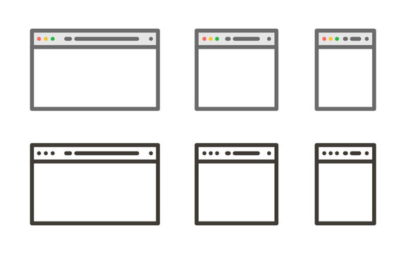 Vector thin line icon outline linear stroke graphic element of a blank web page tab in different sizes
