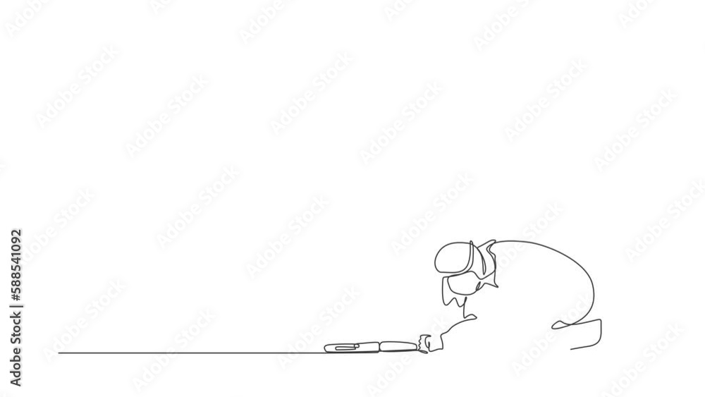 Aufkleber self drawing animation of single one line draw arab businessman with briefcase crawling in despair o