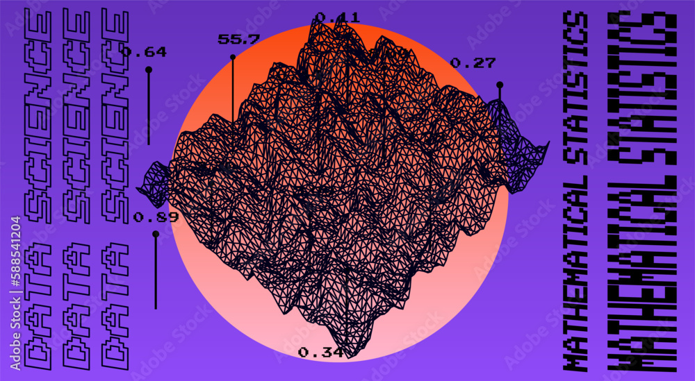 Poster Data visualization in a 3D abstract geometric graph. Analysis and mathematical statistics subject illustration.