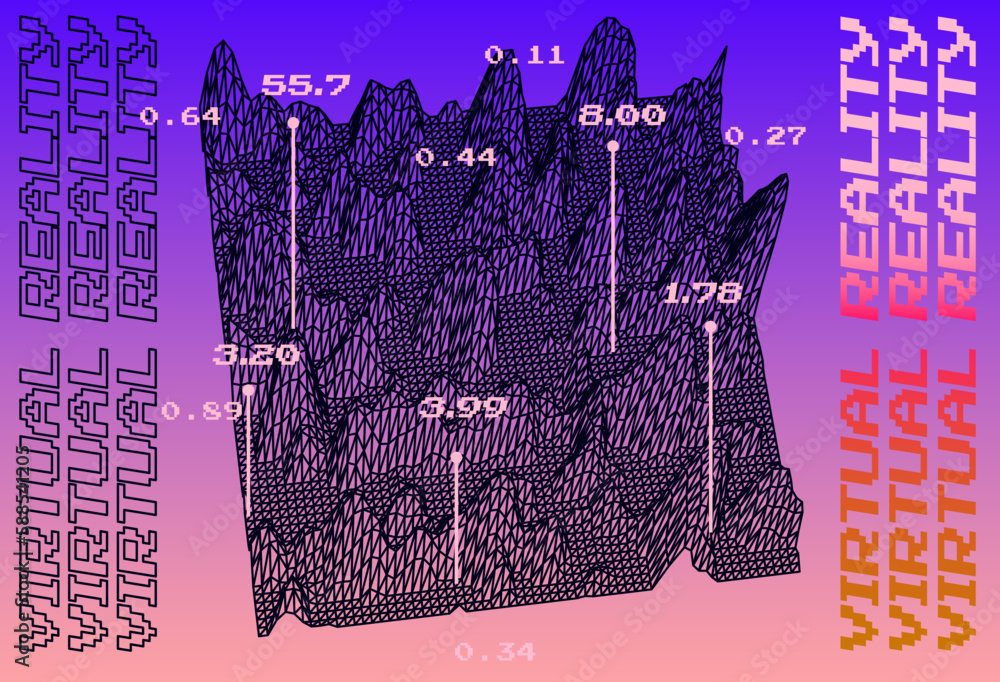 Aufkleber 3d glitched and distorted plane made of mesh. computer science and virtual reality subject illustrat