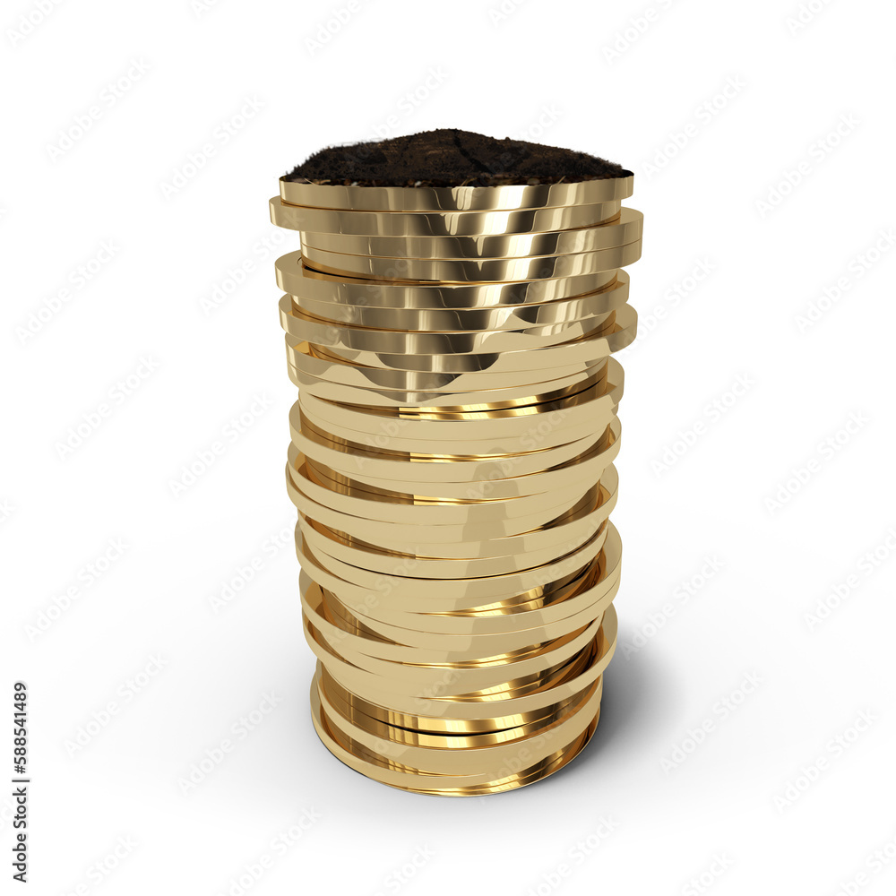 Poster digital image of soil on stack of gold coins