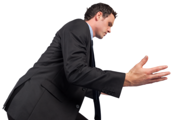 Businessman posing with arms out