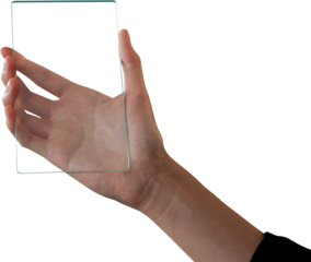 Cropped hand on businesswoman showing glass interface