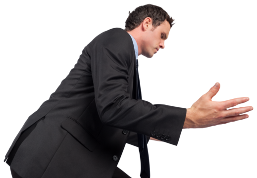 Businessman posing with arms out