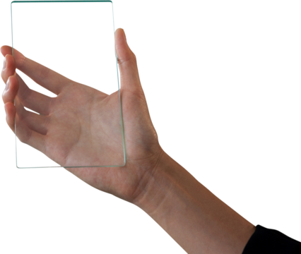 Cropped hand on businesswoman showing glass interface