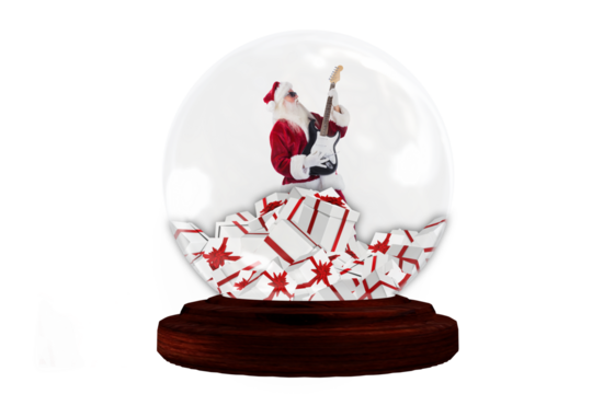 Santa rocking out in snow globe - Powered by Adobe