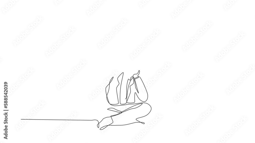 Poster animated self drawing of continuous line draw businessman who is asking questions or is confused bec