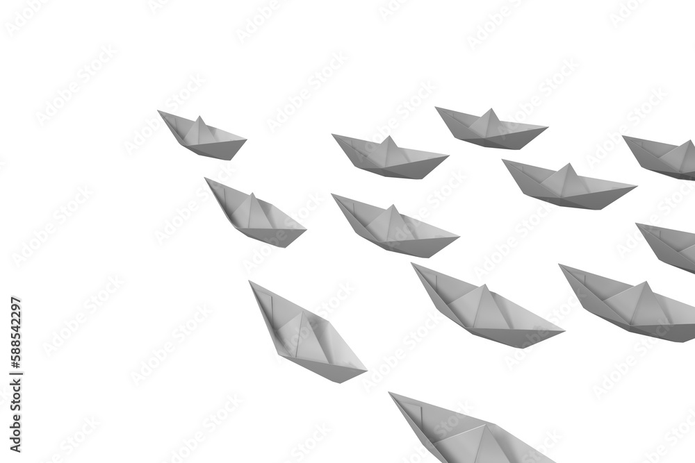 Sticker Paper boats arranged on white background