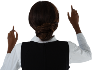 Rear view of businesswoman using interface