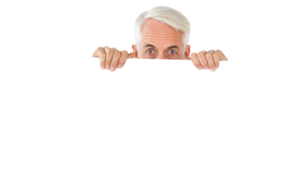 Wide eyed man showing large poster