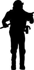 Silhouette of Anti-Riot Special Police Squad Member in Full Gear with Baton