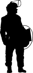 Silhouette of Anti-Riot Special Police Squad Member in Full Gear with Shield and Raised Helmet Visor