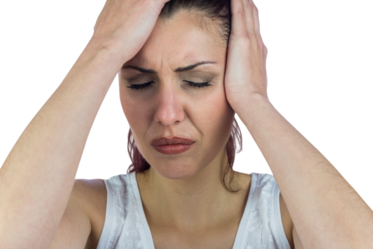 Close-up of stressed woman suffering from headache 