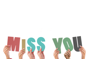 Cropped hands holding colorful words miss you