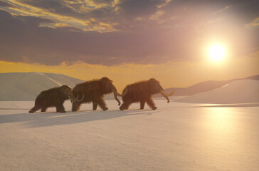 Fototapeta na wymiar mammoth on the background of winter and snow render 3d illustration
