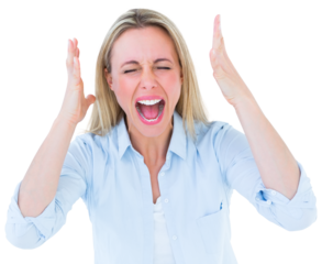 Furious blonde standing and screaming