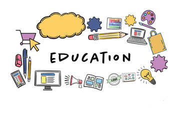 Education text amidst by various icons