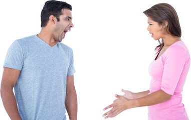 Side view of angry couple shouting during argument