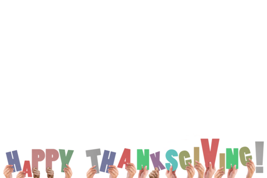 Cropped hands holding colorful words happy thanks giving 