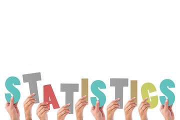 Colorful alphabet spelling statistics held up by people 