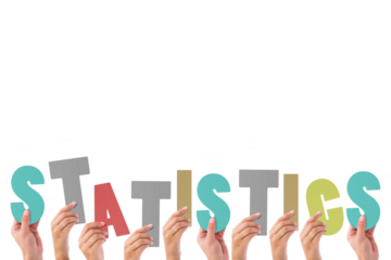 Colorful alphabet spelling statistics held up by people 