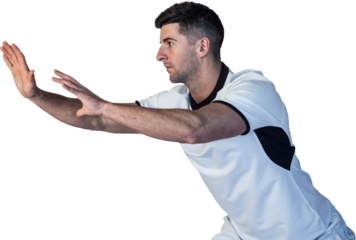 Man stretching arms while bending