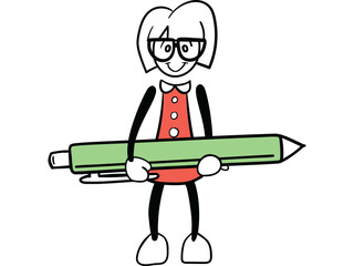 Female cartoon holding pen