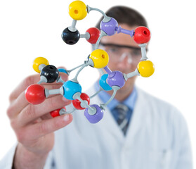 Scientist holding molecule structure