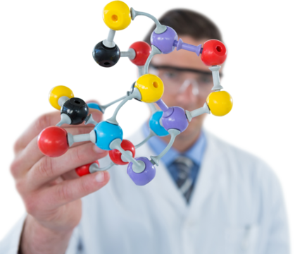 Scientist holding molecule structure - Powered by Adobe