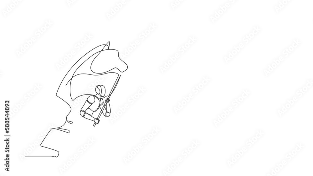 Poster animated self drawing of continuous line draw robots running holding flag beside horse knight chess.