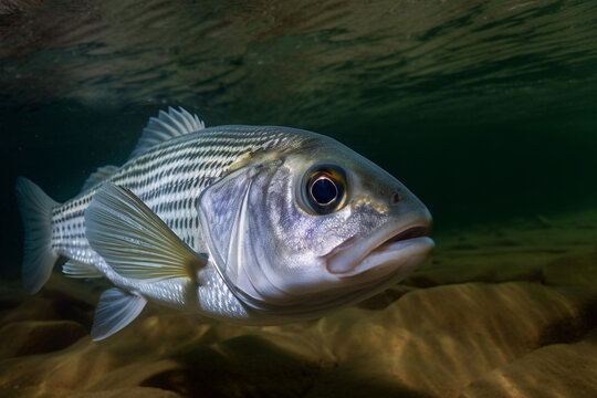 striped white perch underwater generated by AI