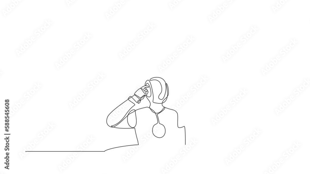 Poster animated self drawing of continuous line draw confused robot emerges from the hole. modern robotic a