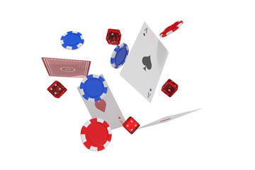 3D image of playing cards with dice and casino tokens