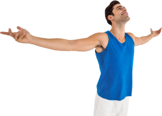 Excited male athlete with arms outstretched