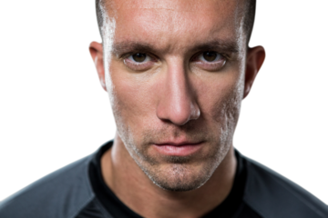 Close-up portrait of serious rugby player