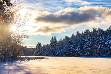 Sunrise over a frozen lake in Michigan