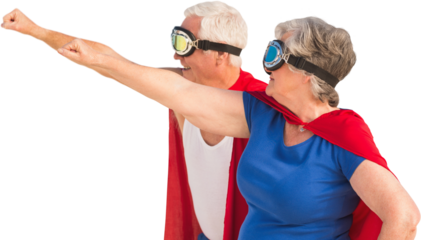 Senior couple wearing superman costume