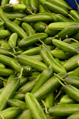 Pile of green peppers in the central market