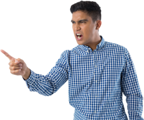 Man gesturing against white background