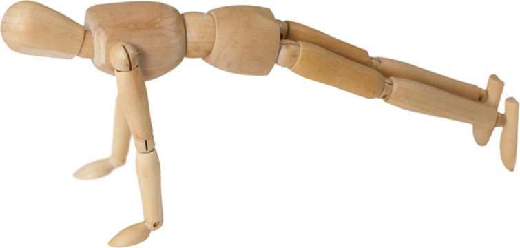 Wooden 3d figurine performing push ups